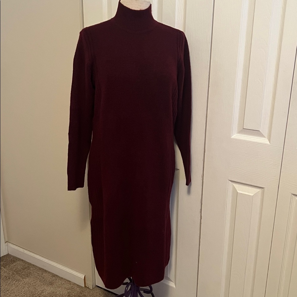 Mock Turtleneck Long Sleeve Style & Co Burgundy Midi Sweater Dress Size Large